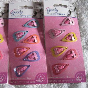 6 Goody Heart Stay Put Slide Proof Hold Secure Fit Metal Hair Contour Snap Clips